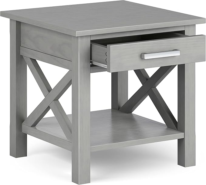 SIMPLIHOME Kitchener SOLID WOOD 21 Inch Wide Square Contemporary End Side Table in Fog Grey, For the Living Room and Bedroom