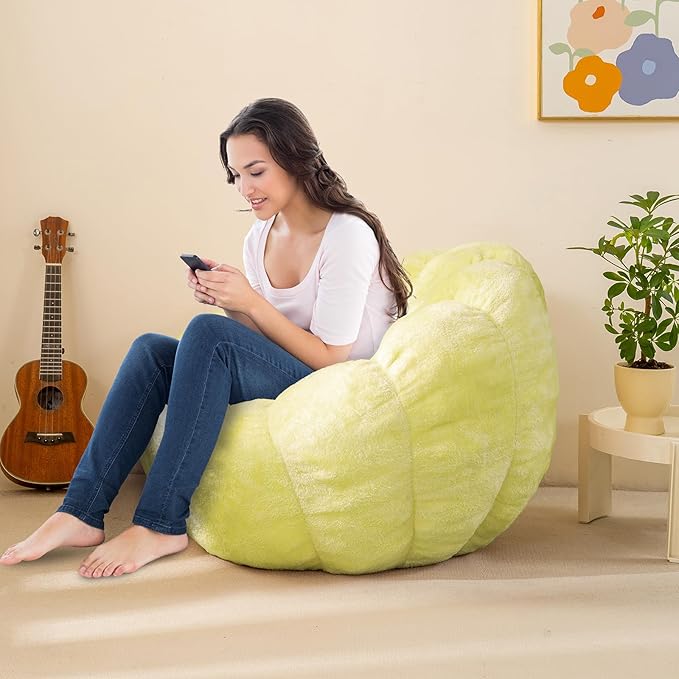 Pumpkin Bean Bag Sofa Chair, Bean Bag Chair with Filler for Teens, Kids, Toddler, Comfy and Lazy Sofa for Dorm, Apartment, Living Room and Bedroom, Grass Green