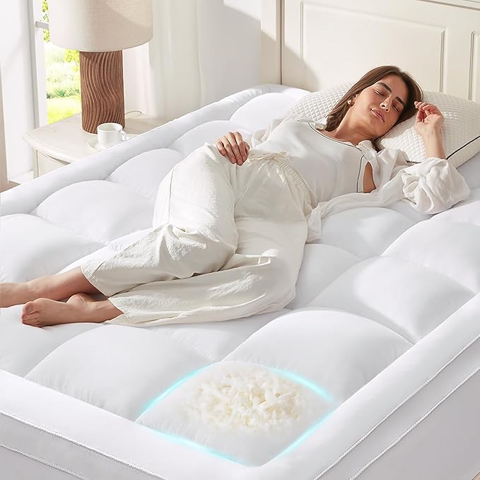 Anluoer Full Memory Foam Mattress Topper, Pillow Top Mattress Topper for Back Pain, Extra Thick Breathable Mattress Pad with 8-21" Deep Pocket, 54x75 Inches, Cream