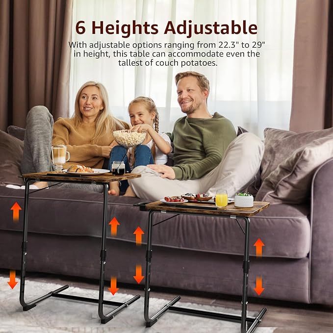 Folding TV Tray Adjustable Dinner - Trays for Eating On Couch Wooden Tables Mate Stand Foldable Desk with Cup Holder Portable