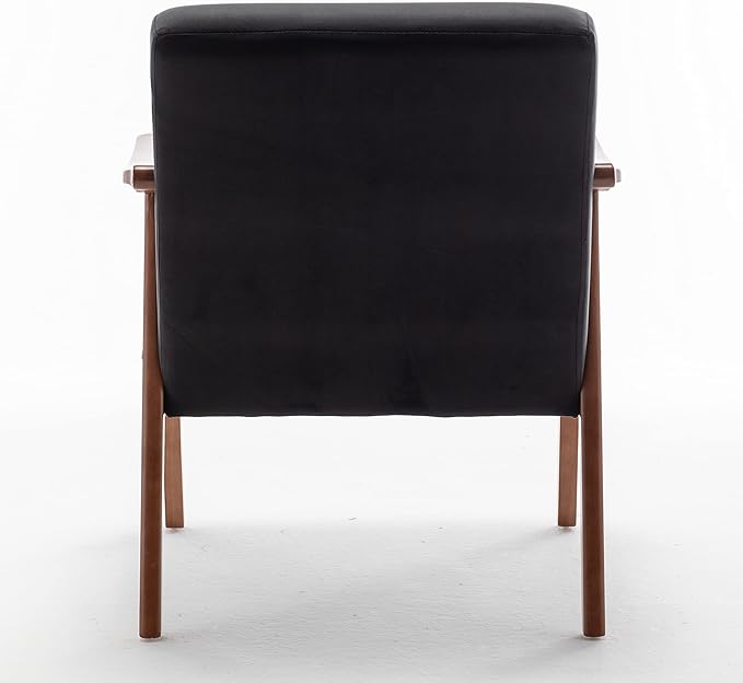 Container Furniture Direct Accent Chair with Microfiber Upholstery and Solid Wood Frame, Classic Mid-Century Modern Living Room Furniture for Extra Seating, Black