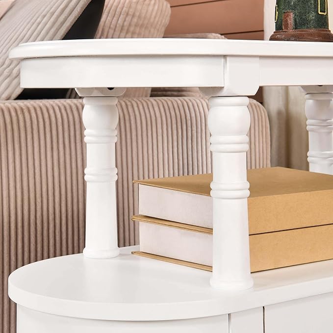 2 Set of Wood End Table with 2 Drawers and Storage Shelf, Narrow Sofa Side Table for Living Room, Vintage Slim Nightstand Bedside Table for Bedroom, Slim Chair Side Table White BGA508WT