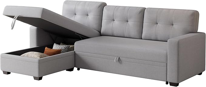Ball & Cast L-Shape Convertible Sectional Sleeper Sofa Bed 4 in 1 Pull Out Couch with Reversible Storage Chaise & Removable Back Cushions,Sleeper Corner Couch Pull Out Sofa Bed for Living Room,Office
