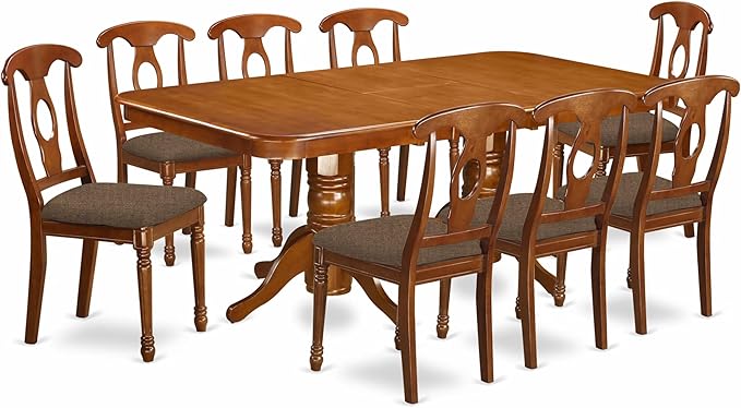 East West Furniture NANA9-SBR-C 9 Piece Kitchen Table Set Includes a Rectangle Dining Table with Butterfly Leaf and 8 Linen Fabric Dining Room Chairs, 40x78 Inch, Saddle Brown