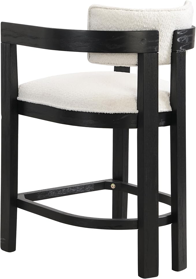 Christopher Knight Home Set of 2 Ryland Modern 26" Counter Height Bar Stools, Boucle Fabric Upholstered Counter Stools,Wooden Kitchen Island Armchair with Footrest, Round Backrest, Milky White+Black