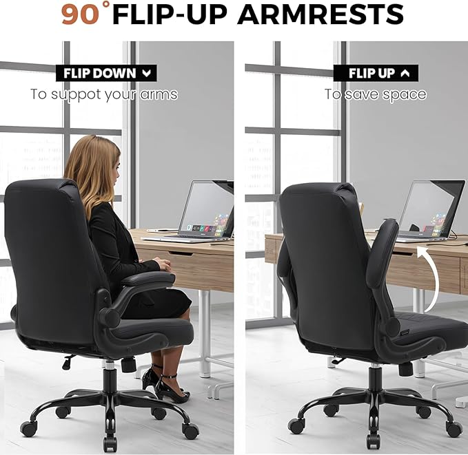COMHOMA Leather Office Chair Ergonomic Computer Gaming Chair with Comfy Back Support, Executive Mid-Back,Small Gmaing Chair with Adjustable Armrests, for Short People Use, Rolling Swivel for Adults