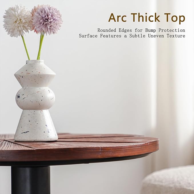 Wood Emd Table, Modern Round Side Table with Unique Top, Framhouse Accent Table for Living Room Bedroom Office (21.6 inch High)
