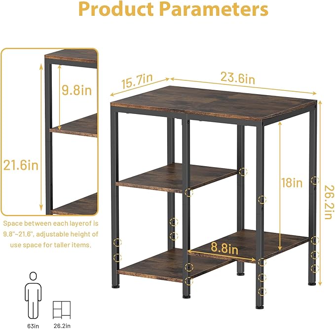 Kitchen Microwave Stand,4-Tier Adjustable Bakers Rack,Multi-Purpose Kitchen Storage Cart for Coffee Station,Space-Saving Metal Appliance Shelf for Living Room,Rustic Brown