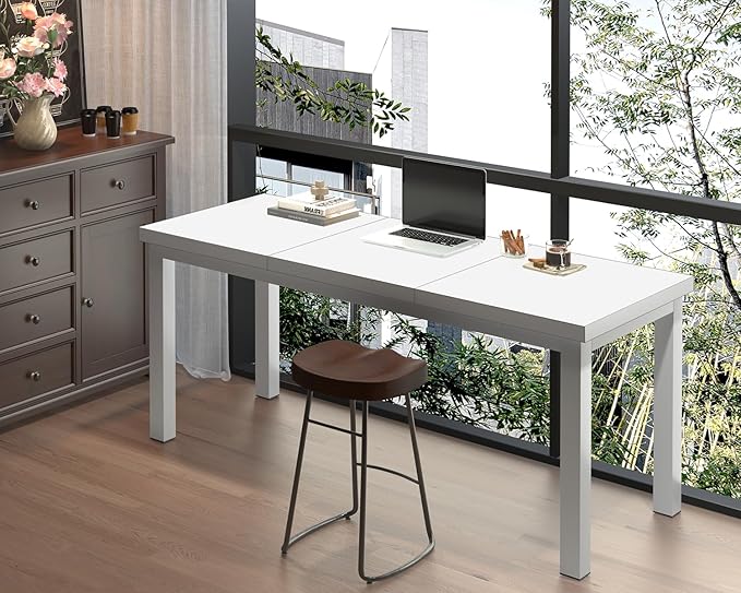 55.1 Inch Small Computer Desk, Home Office Desk, Modern Desk Table for 2 Person Kids Student Gaming Computer Desk, Simple Office Desk for Work,Craft,Writing,Studying, Etc., White