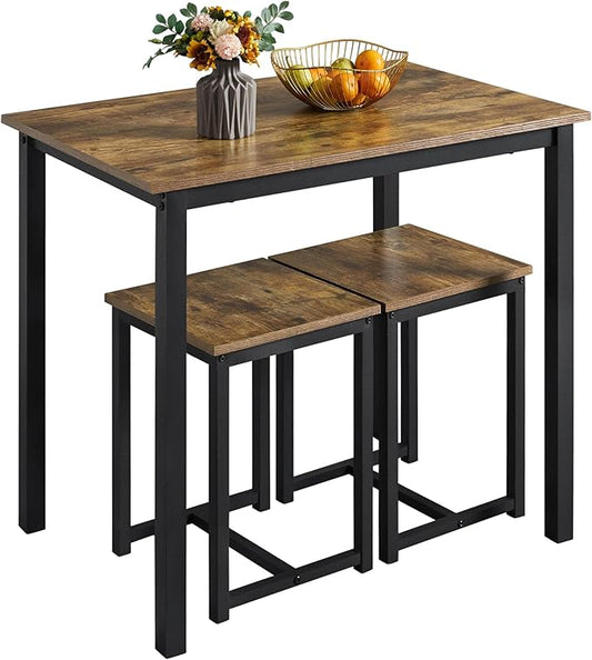 Yaheetech Industrial Dining Kitchen Table Set for 2 Breakfast Nook Table w/ 2 Stools for Dining Room Kitchen Small Space, Rustic Brown