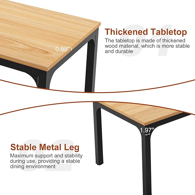 Rectangular Dining Table for 6-8, 78-Inch Modern Dinner Table Wooden Kitchen Tables with Metal Frame for Dining Room, Kitchen, Living Room, Light Walnut