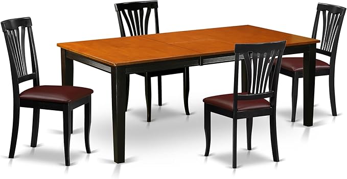 East West Furniture QUAV5-BCH-LC 5 Piece Dinette Set Includes a Rectangle Dining Room Table with Butterfly Leaf and 4 Faux Leather Upholstered Dining Chairs, 40x78 Inch, Black & Cherry