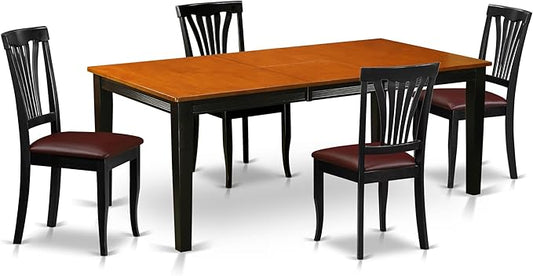 East West Furniture QUAV5-BCH-LC 5 Piece Dinette Set Includes a Rectangle Dining Room Table with Butterfly Leaf and 4 Faux Leather Upholstered Dining Chairs, 40x78 Inch, Black & Cherry
