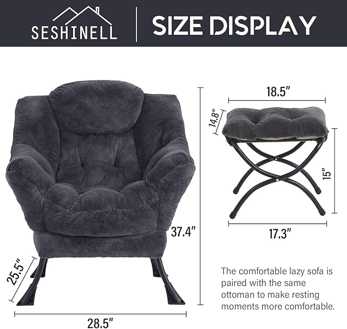 Lazy Chair with Ottoman, Modern Accent Chair Lounge Leisure Sofa Chair with Armrests, Reading Chair and Folding Footstool for Living Room, Bedroom, Office, Plush Navy