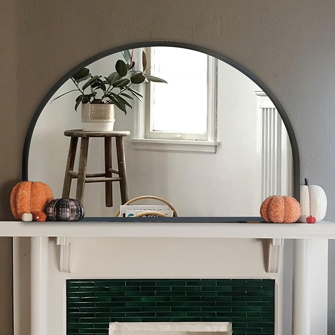 WAMIRRO Big Black Arched Mirror,48"X36"Large Farmhouse Bathroom Mantel Oversized Black Horizontal Wide Mirrors for Entryway/Living Room/Fireplace