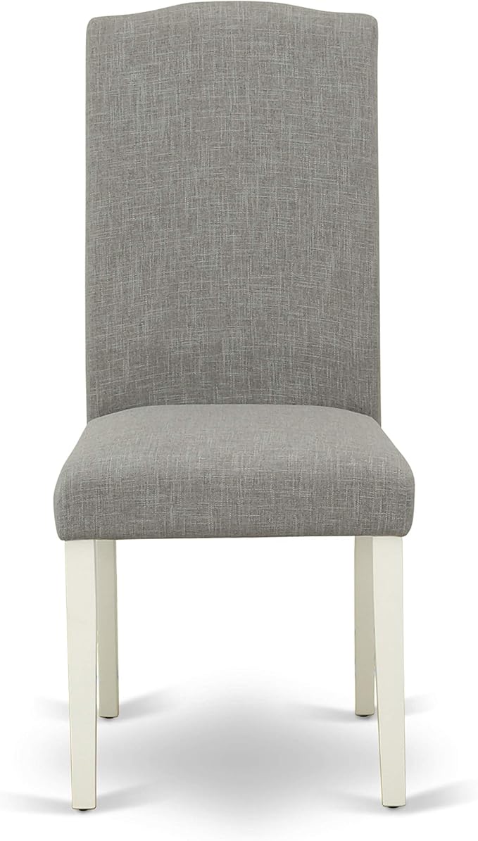 East West Furniture LGEN9-LWH-06 9 Piece Dining Set Includes a Rectangle Dining Room Table with Butterfly Leaf and 8 Dark Shitake Linen Fabric Upholstered Chairs, 42x84 Inch, Linen White