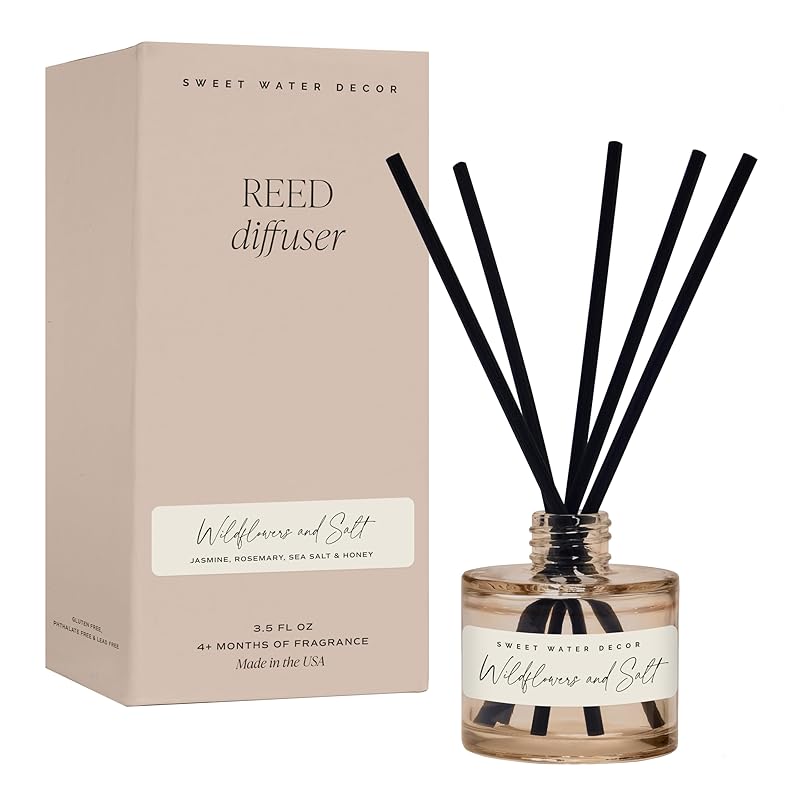 Sweet Water Decor Wildflowers and Salt Reed Diffuser – Room Decor Aesthetic with Long-Lasting Premium Fragrance of French Lavender, Lime, Sage, Dill, Patchouli for 4 Months – Ideal for Home Decor