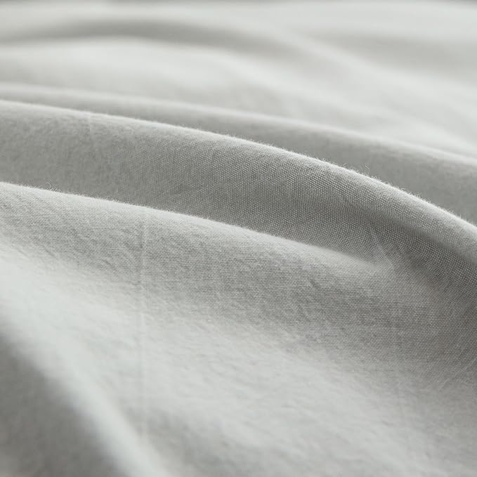 BESTOUCH Duvet Cover Set 100% Washed Cotton Linen Feel Super Soft Comfortable Chic Lightweight 3 PCs Home Bedding Set Solid Northern Droplet Grey Oversized Full
