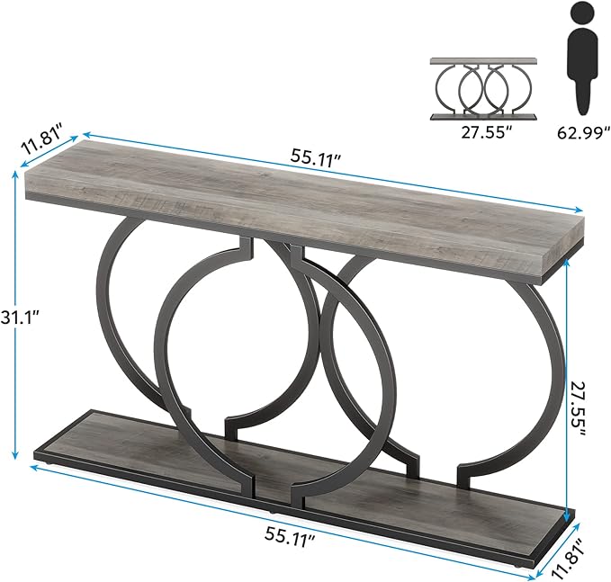 LITTLE TREE 55 inch Faux Marble Gold Console Table Modern Entryway Table Narrow Long Sofa Table Accent Table for Living Room, Grey + Black