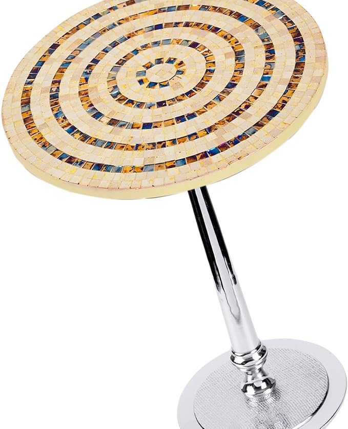 CLEENTABLE Mosaic Round End Table - Lightweight Handcrafted Accent Coffee Table with Durable Enamel Finish & Aluminum Legs Modern Side Table for Living Room, Bedroom & Balcony (Multi)