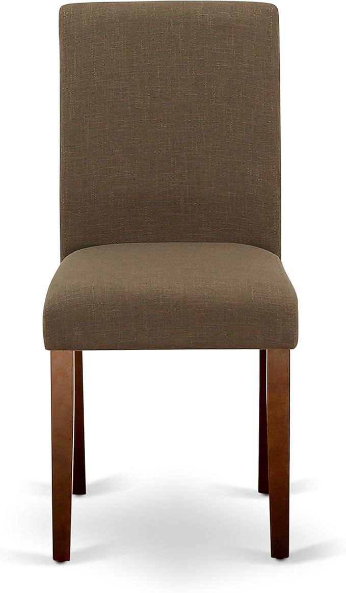 East West Furniture DUAB7-MAH-18 7 Piece Dining Room Table Set Consist of a Rectangle Kitchen Table and 6 Coffee Linen Fabric Parson Dining Chairs, 36x60 Inch, Mahogany
