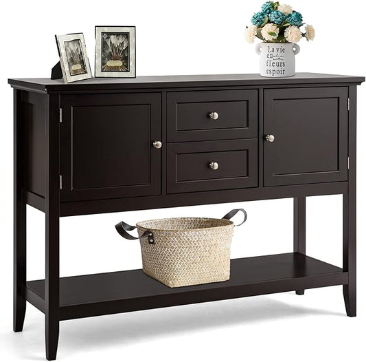 COSTWAY Buffet Sideboard, with 2 Wood Storage Drawers & Open Shelf, Console Table for Living Room Kitchen Dining Room Furniture (Coffee)