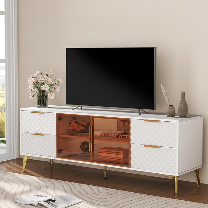 Rovibek 59" Modern TV Stand, Entertainment Center TV Console with Storage Drawers and Open Shelves, Media Console for Living Rooms and Bedrooms