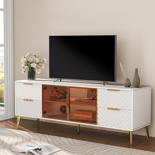 Rovibek 59" Modern TV Stand, Entertainment Center TV Console with Storage Drawers and Open Shelves, Media Console for Living Rooms and Bedrooms