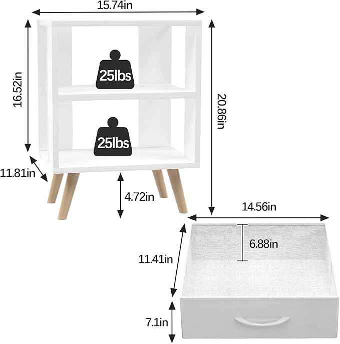 Night Stand, White Kids Nightstand with Drawer, Nursery Side Table with Open Storage, 2-Tier Modern End Table, Bedside Table for Small Space, Living Room, Bedroom