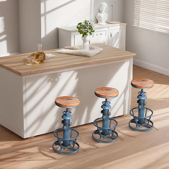 Retro Bar Stool Industrial Swivel Counter Stools for Kitchen Island 24.8-30.7inch Height Adjustable Vintage Fire Hydrant Design Coffee Stools Farmhouse Dining Chairs