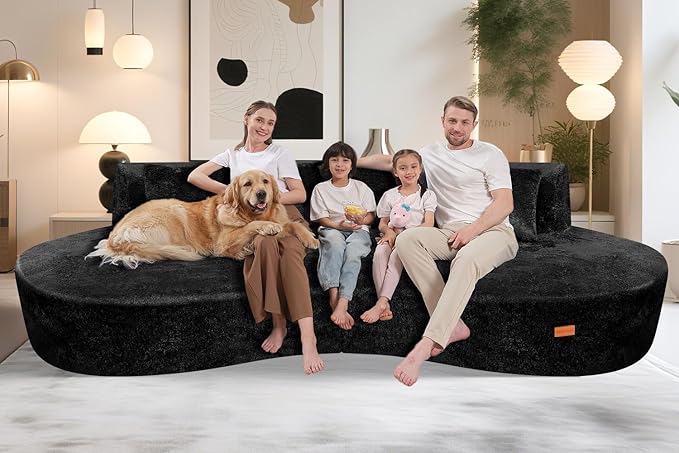 Homguava 104'' Modular Sectional Sofa,Curved Modern Sofa with Memory Foam,Deep Seat Cloud Couch with 4 Pillows,Upholstered Oversized Couches for Living Room Apartment Office,No Assembly Required,Black
