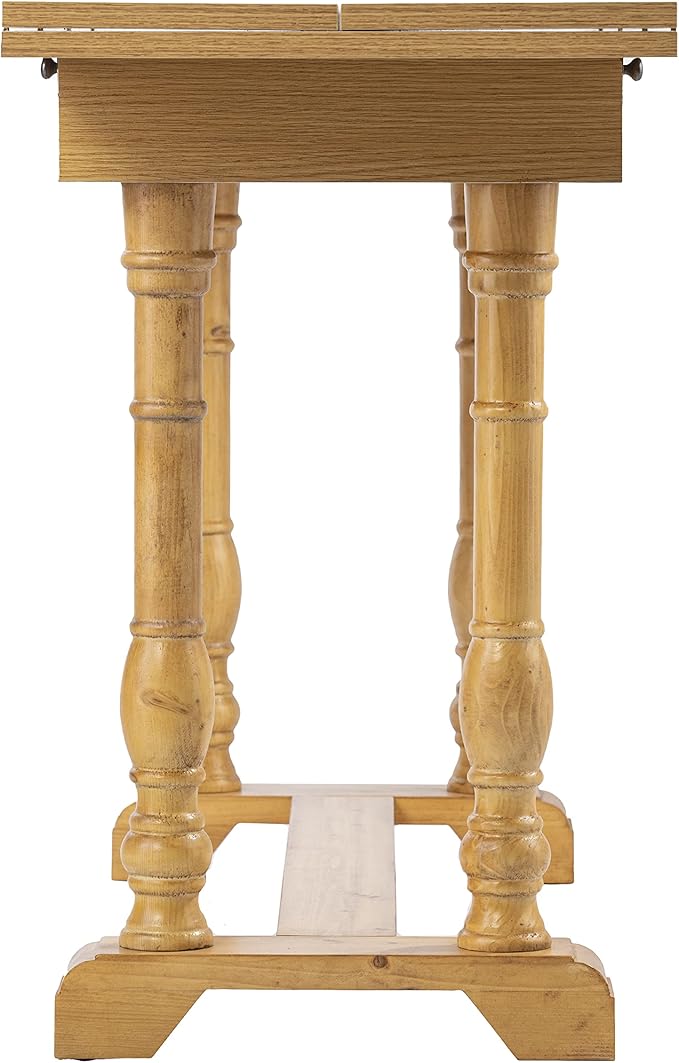 SEI Furniture Edenderry Farmhouse Folding Trestle Console to Dining Table – Natural Oak