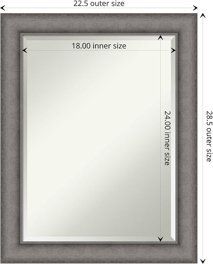 Amanti Art Grey Wall Mirror 29x23 Burnished Concrete Rectangle Bathroom Mirror for Wall Decor Living Room, Medium Modern Contemporary Wood Frame, Hangs Horizonally and Vertically, Bathroom Decor