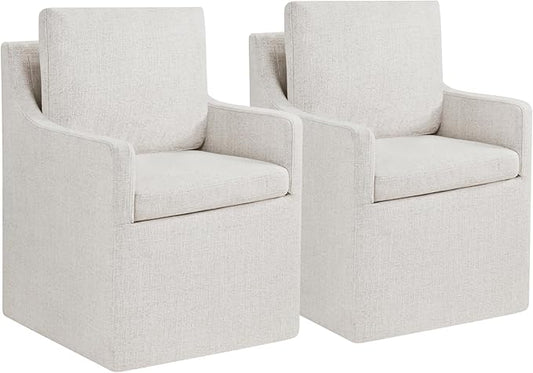 Upholstered Dining Chairs with Casters Easy Assembly Modern Accent Armchair with Rollers for Diningroom Bedroom Livingroom Reading Room,Linen,2 Boxs