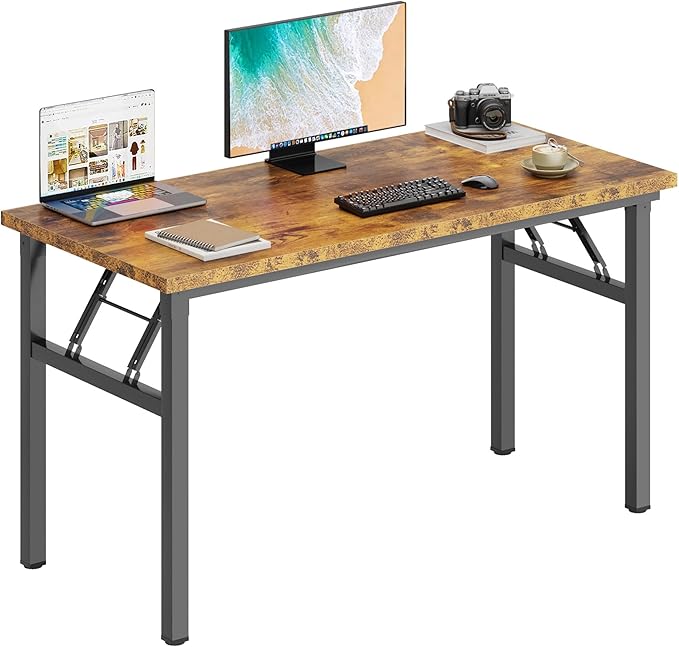 SDHYL 47 inchesNo Assembly Foldable Computer Desk for Home Office Workstation, Study and Writing, Rustic Brown