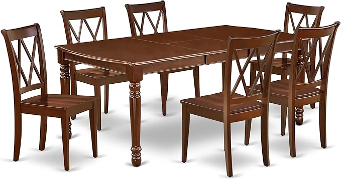 East West Furniture DOCL7-MAH-W 7 Piece Dining Table Set Consist of a Rectangle Dining Room Table with Butterfly Leaf and 6 Wooden Seat Chairs, 42x78 Inch, Mahogany