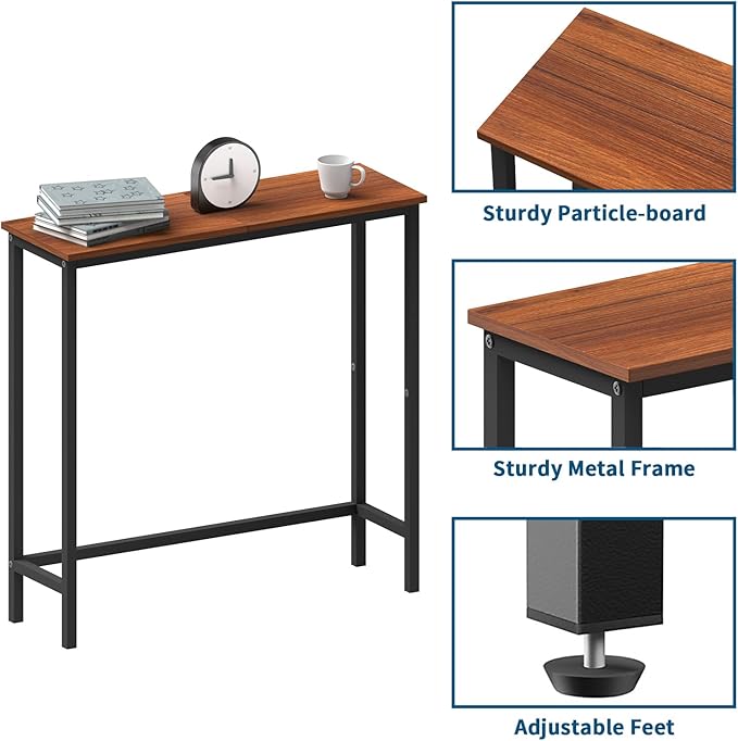 HollyHOME Narrow Console Table, 29.5" Slim Entryway Table, Sofa Stand, Hallway Shelf for Hallway, Bedroom, Living Room, Foyer, Canyon Walnut