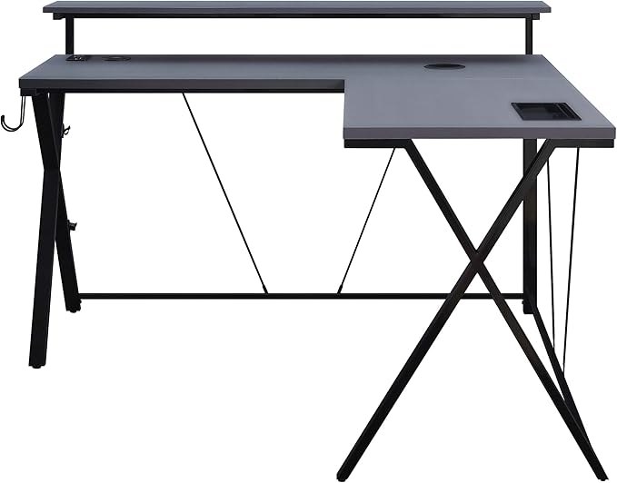 OSP Home Furnishings Checkpoint Battlestation L Shaped Gaming Desk with RGB LED Lights, Black