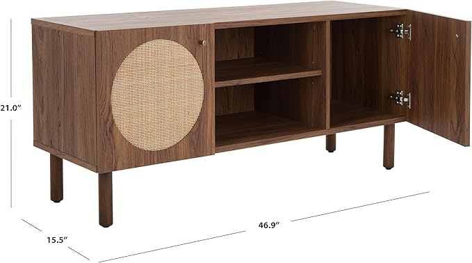 SAFAVIEH Ophelia TV Stand for up to 55" Flatscreen – Walnut, 2 Doors with Interior Storage, 2 Open Shelves, Entertainment Media Console (MED9615A)