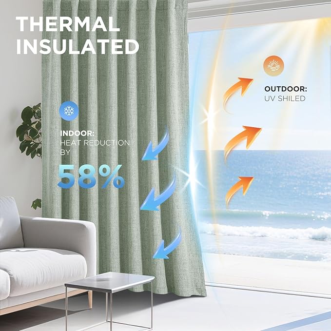 Joydeco Blackout Curtains for Bedroom - 100% Light Blocking 2 Panels Sage Green Drapes 66" W x 90" L, Thermal Insulated Room Darkening Curtains, Linen Textured for Living Room, Rod Pocket & Back Tabs