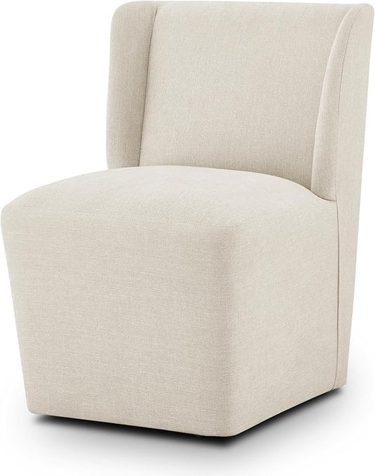 Upholstered Dining Chair with Casters Wingback Modern Side Armless Deskchair with Rollers for Diningroom Bedroom Livingroom Reading Room,Cream Beige,1 Box