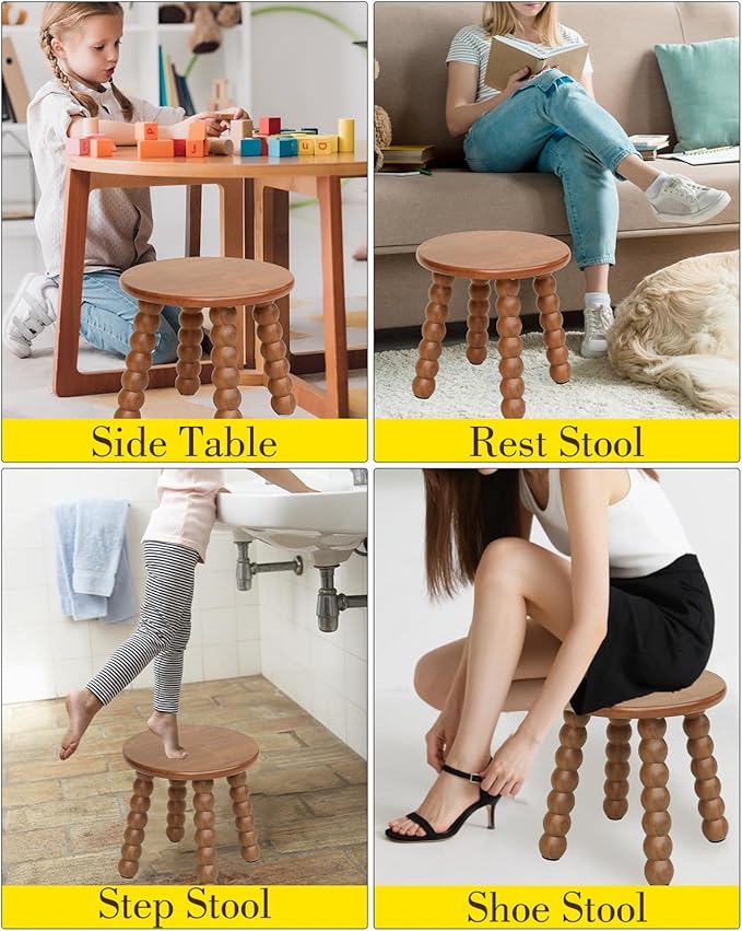 Masupu Solid Wooden Step Stool for Adults Kids, 11 inch Small Foot Stool, Non-Slip One Step Stool, Sturdy Foot Stool for Bathroom, Bedroom, Kichen, Plant Stand(Walnut Brown)
