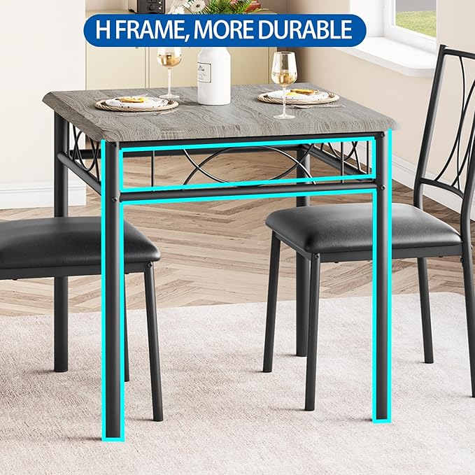 GAOMON Dining Table Set for 4, Rectangle Kitchen Table with 4 Upholstered Chairs Set for 4, 5-Piece Compact Apartment Kitchen & Dining Room Set Furniture for Small Spaces, Space-Saving, Rustic Gray