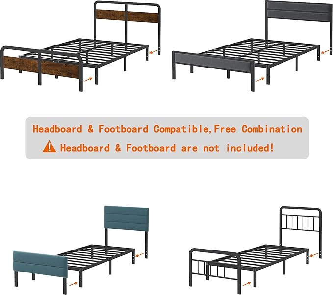 10 Inch XL Twin Bed Frames, Platform Metal Bed Frame Twin XL Size Heavy Duty Steel Slat Mattress Foundation, No Box Spring Needed, Easy Assembly, Noise-Free, Black