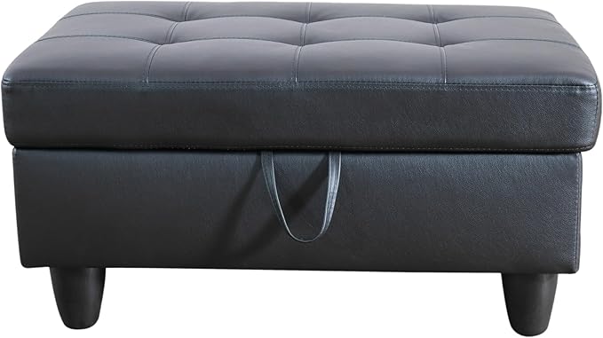 NicBex Sectional Couch 3 Pieces Sofa Set with Right Chaise Faux Leather L Shaped Cloud Couch for Living Room Furniture Sets with Storage Ottoman, Modular Sofa for Living Room & Apartment, Ink Black
