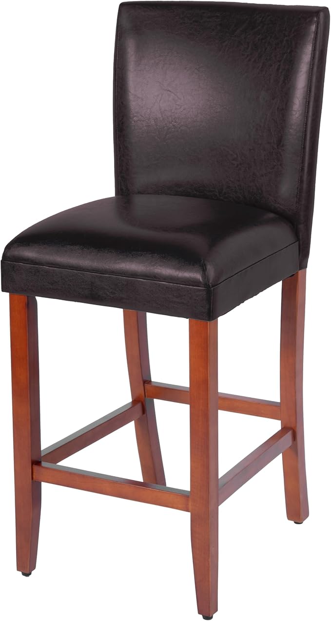 HomePop Home Decor | Classic Counter Height Bar Stools | 29 Inch Bar Stools | Decorative Home Furniture (Dark Brown Faux Leather) Single Pack