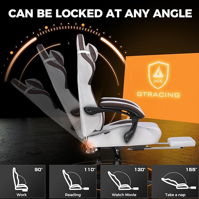 GTPLAYER Gaming Chair Fabric with Footrest, Big and Tall Game Chair High Back Computer Office Chair with Lumbar Support for Adults, Ergonomic Swivel Games Chair with Cushion Gaming Brown