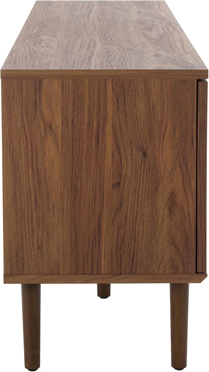 SAFAVIEH Claude TV Stand for up to 65" Flatscreen – Walnut, 2 Sliding Doors with Interior Storage, 2 Open Shelves, Entertainment Media Console (MED9610A)
