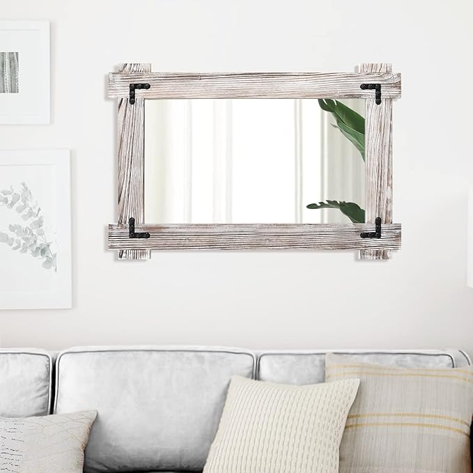 MeMoreCool Rustic Wood Framed Bathroom Mirror, Decorative Farmhouse Vanity Mirror, Wall Mounted Rectangular Mirror for Bedroom, Living Room, or Bathroom, Small 20x30 Inch, White