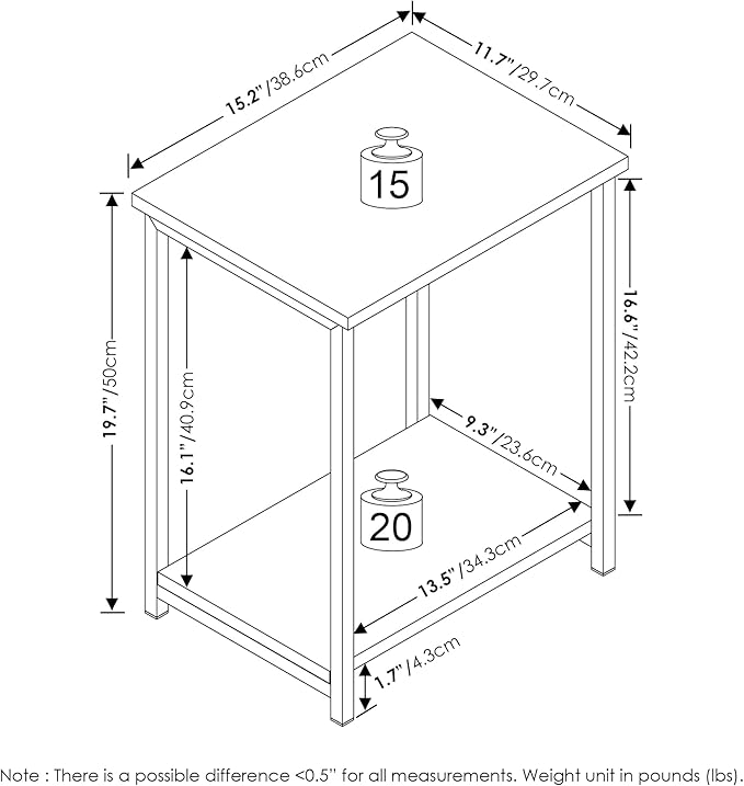Furinno Simplistic Metal Frame End Table, 2-Pack, Amber Pine